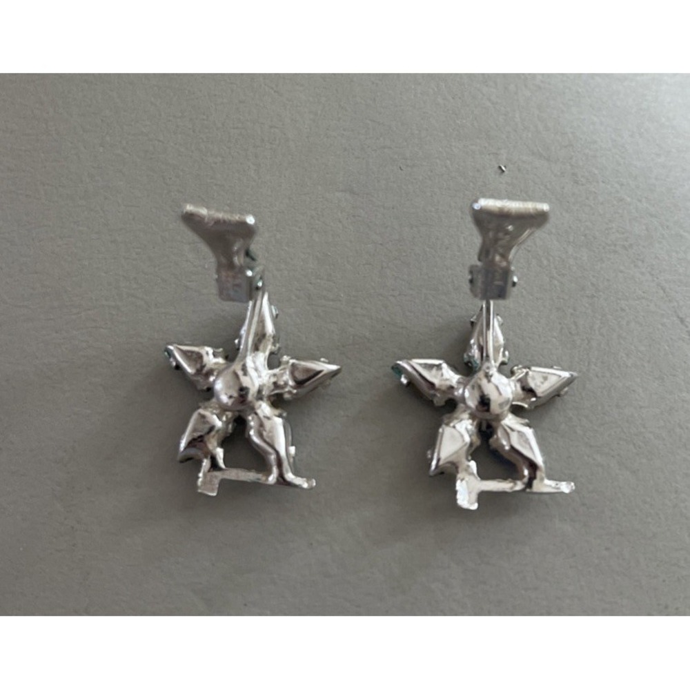 Vintage OES Order of The Eastern Star Silver Tone Crystals Wreath Clip Earrings - Picture 3 of 3